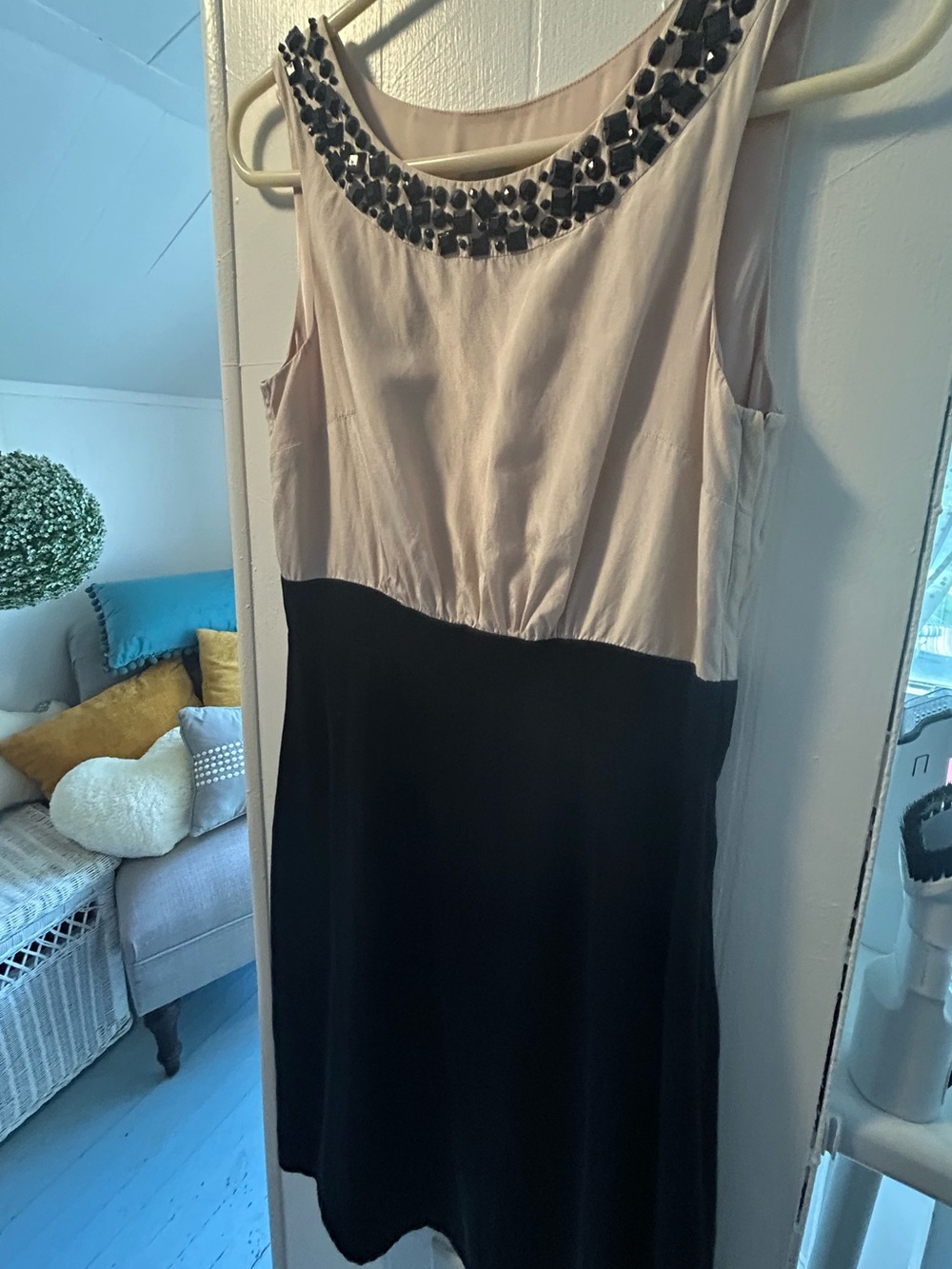 EUC H&M Two-Tone Embellished Neckline Mini Dress - Sleeveless Side Zipper